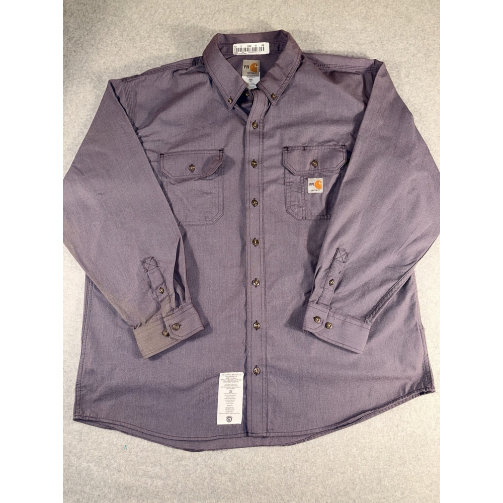 Carhartt FR Flame Resistant Shirt Mens 2XL Gray Distressed Workwear NFPA 2112